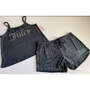 Juicy Couture Pj Set Women’s XL Black Velvet Shorts Lounge JC5285A Rhinestones